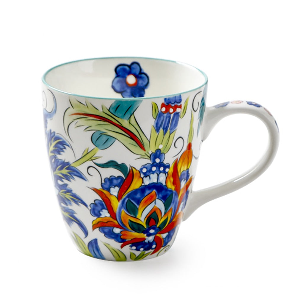 Hand-painted Ceramic Cups 550ml Large Capacity Flower Pattern