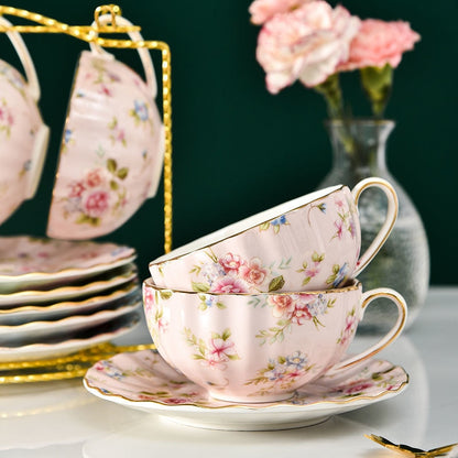 Bone China Coffee Cup Saucer Spoon Set Flower