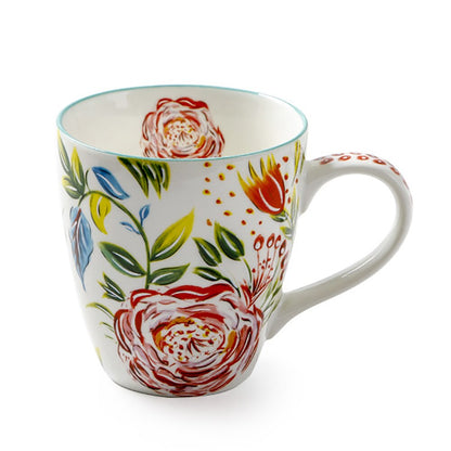 Hand-painted Ceramic Cups 550ml Large Capacity Flower Pattern