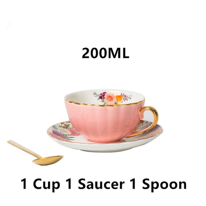 Bone China Coffee Cup Saucer Spoon Set Flower