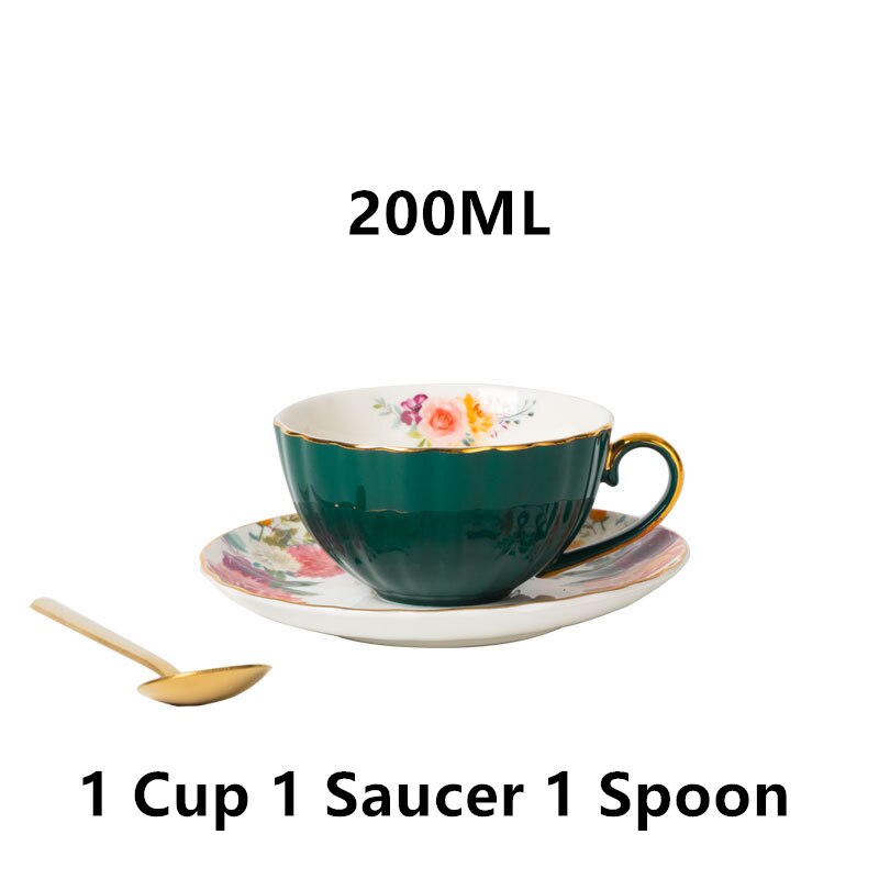 Bone China Coffee Cup Saucer Spoon Set Flower