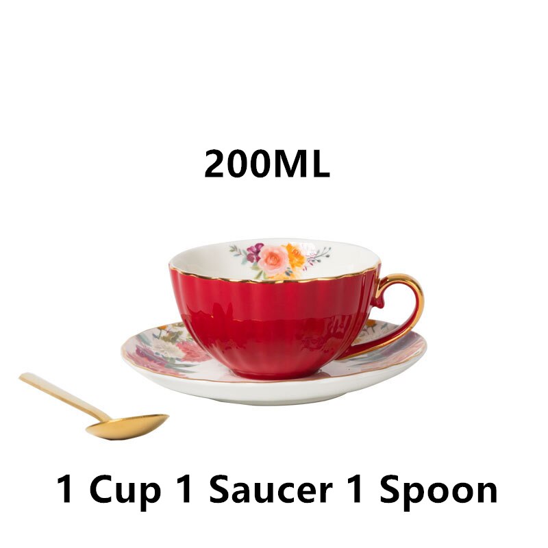 Bone China Coffee Cup Saucer Spoon Set Flower