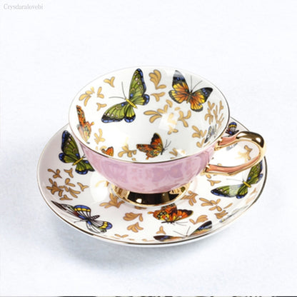 Porcelain Cups and Saucers with Butterflies or Floral Patterns