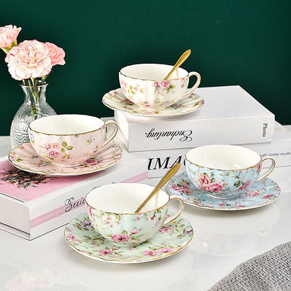 Bone China Coffee Cup Saucer Spoon Set Flower