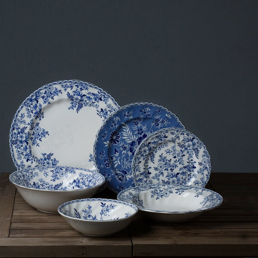 Ceramic Dinner Plate Set Blue and White